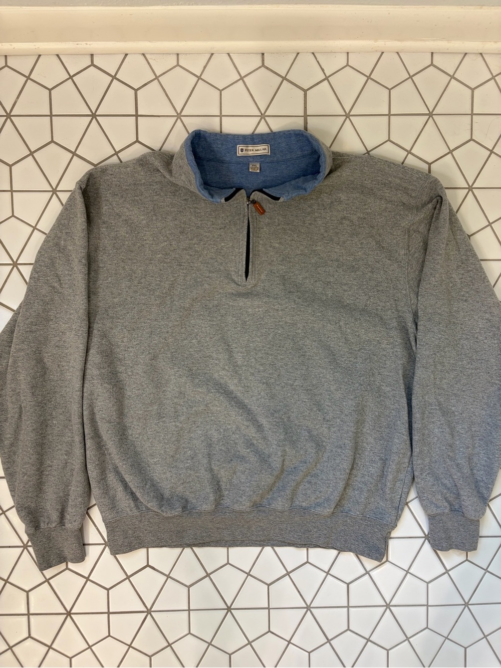 Peter Millar Men XXL 2XL 1/4 Zip Pullover Sweatshirt Heather Grey Preppy Sweater